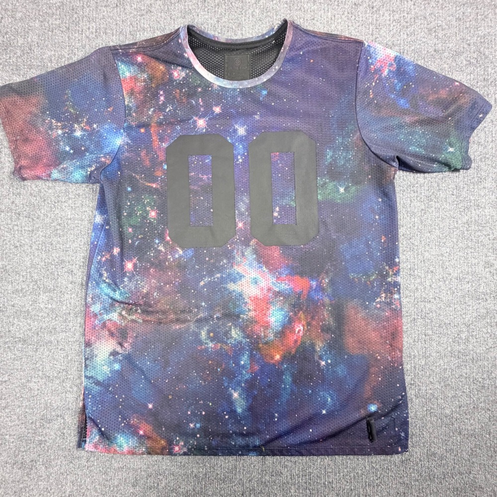 On The Byas‎ Mens XL Galaxy Space Print Mesh Jersey T-Shirt 00 Streetwear Black